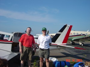 Robert Chambers (right) with friend, Ray, about to take off for the UK. 