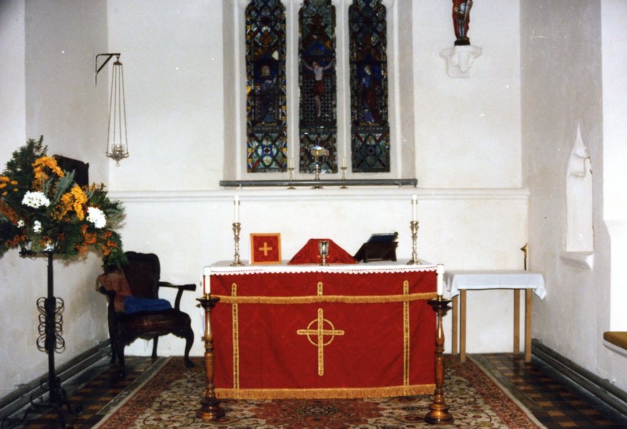 The Elizabethan Chalice of 1569 on display at St Michael's Church Lavendon in 1990.