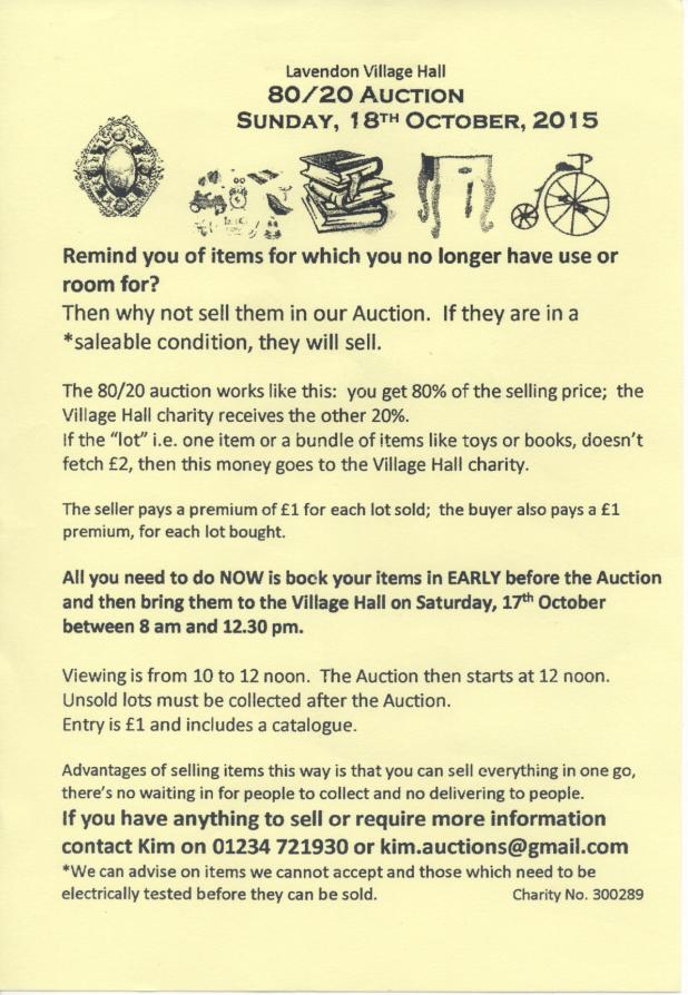 80/20 Auction Sale Supporting the Village Hall