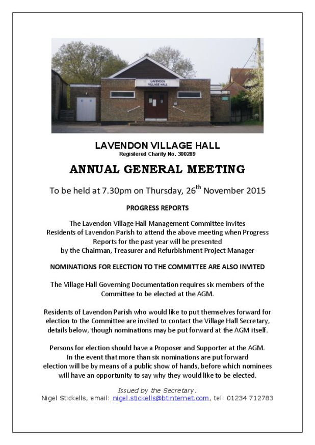 Village Hall AGM 26 Nov 2015
