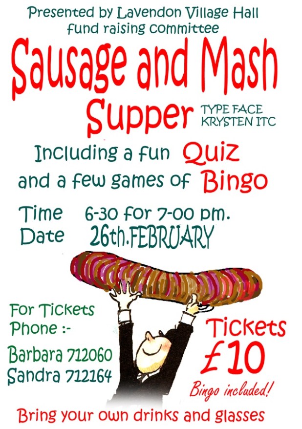 Sausage and Mash Supper in Village Hall