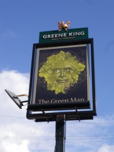 The modern day signboard for the Green Man, Lavendon, Oct 2015