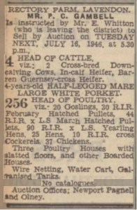Sale of Cattle & Poultry, Rectory Farm, Lavendon, 16 July 1946