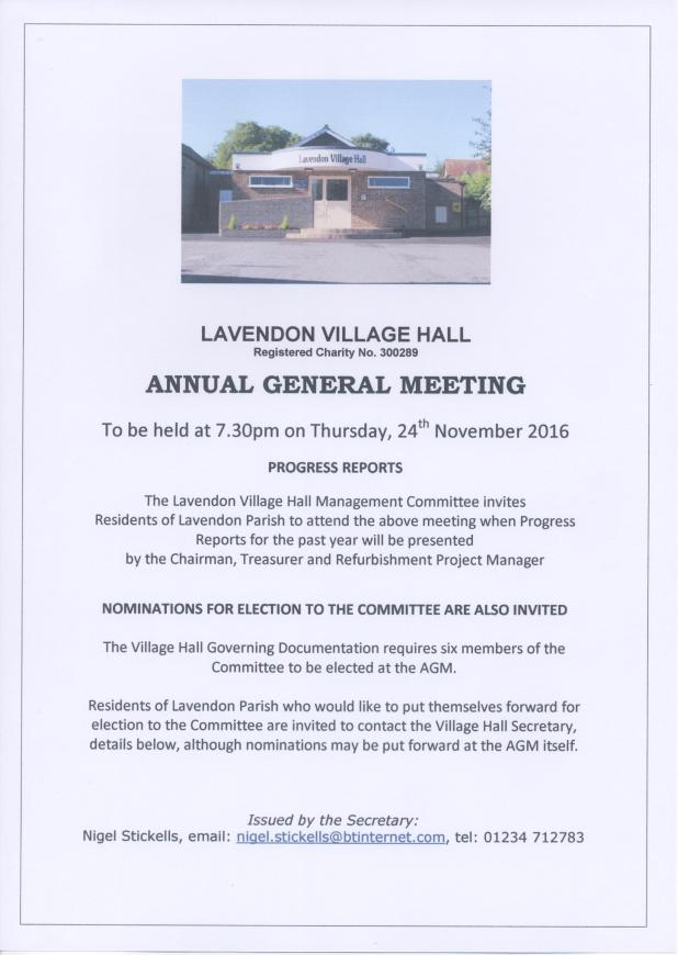 Lavendon Village Hall 2016 AGM