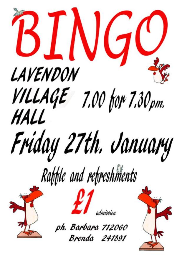 27th January 2017 Bingo in Lavendon Village Hall