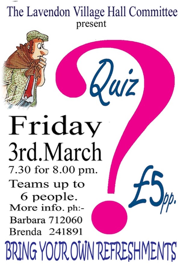3rd March 2017 - Quiz in Lavendon Village Hall